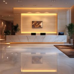 Modern reception area lobby area interior design, Generative AI